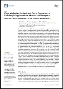 Color mechanism analysis and origin comparison of pink-purple sapphires from Vietnam and Madagascar